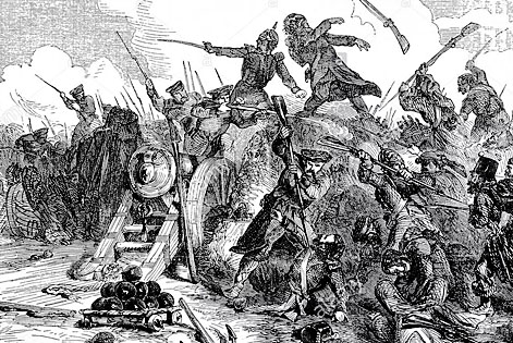 Атака русских на  английские позиции во время Крымской войны 1853 — 1856 гг.